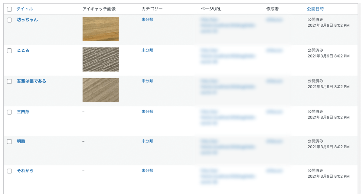 「Admin Columns」でカスタマイズ後の管理画面の記事一覧